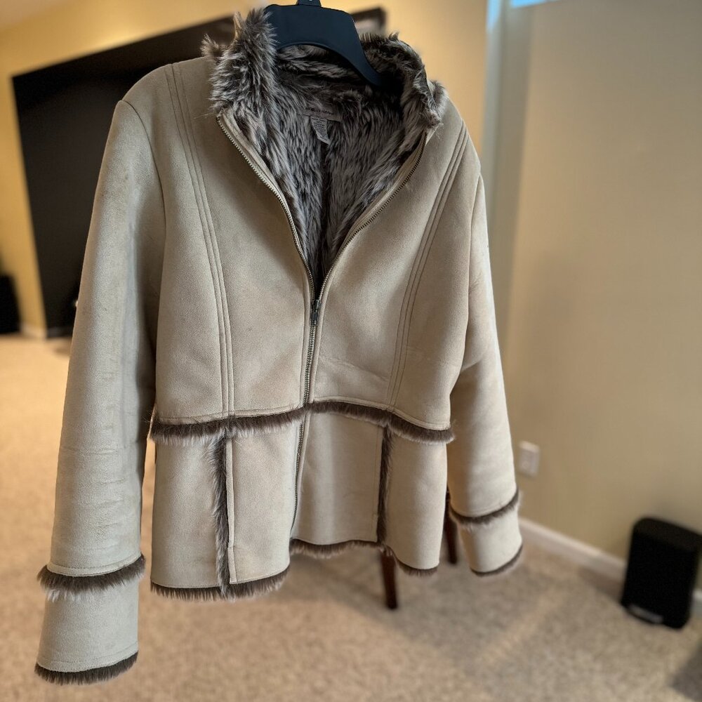 Faux suede & fur bomber jacket